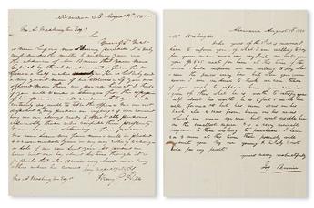 (SLAVERY AND ABOLITION--MOUNT VERNON.) [WASHINGTON, JOHN AUGUSTINE.] Letter from Henry Hill, noted slave dealer regarding Washingtons